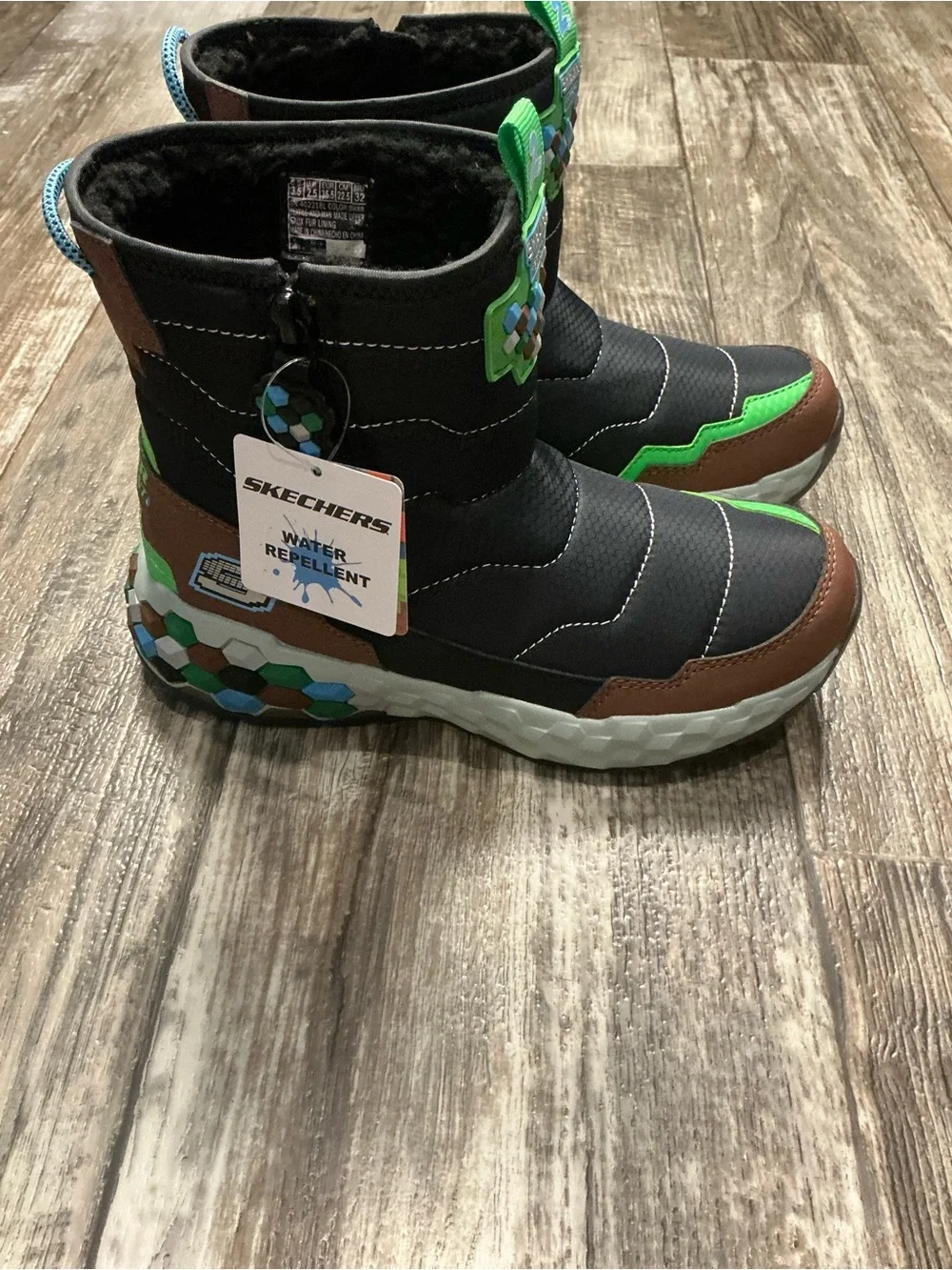 Skechers Minecraft Kids Black, Brown & Green Rain/Snow Boots Size 3.5